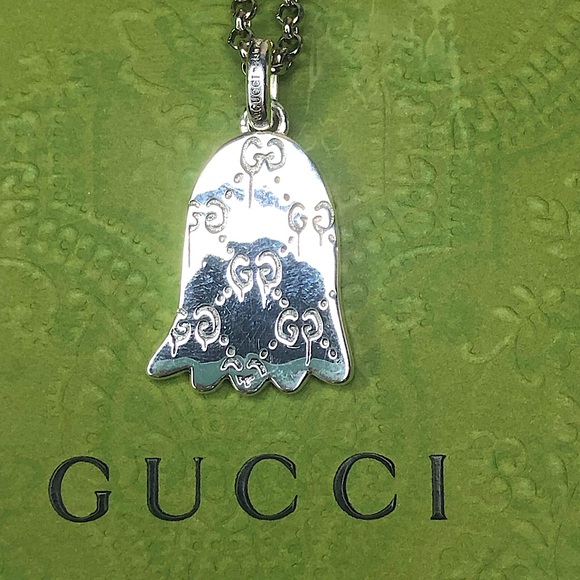 GUCCI Sterling Silver Ghost GG Monogram Necklace 21” Unisex NIB - Picture 5 of 17